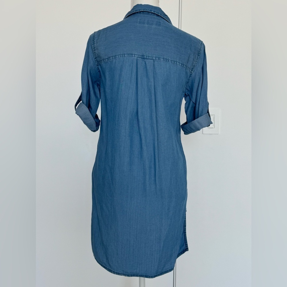 Thread & Supply Chambray Shirt Dress XS Blue Tab Sleeve Pocket Casual - Picture 2 of 6